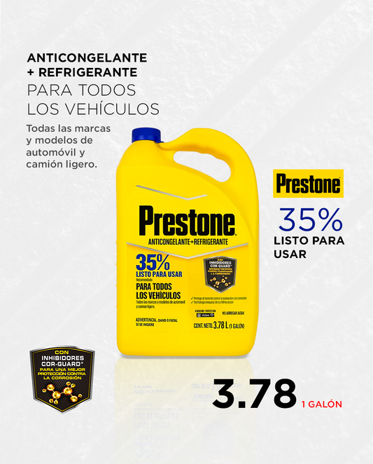 Anticongelante Refrigerante Prestone 35% Corguard Mejorado Color Amarillo 3,78LT