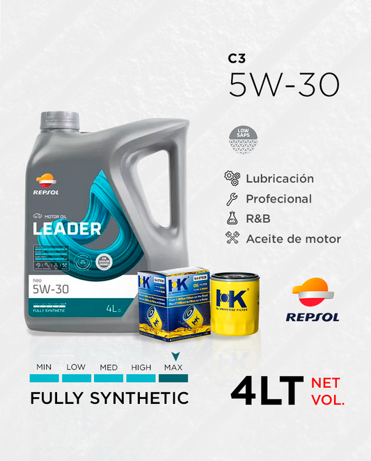 CAMBIO DE ACEITE 5W30 REPSOL LEADER 4LT [Incluye Filtro de Lata]