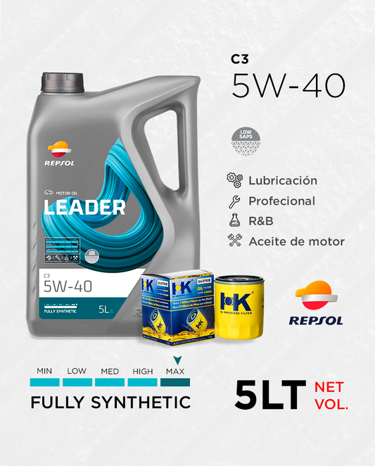 CAMBIO DE ACEITE 5W30 REPSOL LEADER 5LT [Incluye Filtro de Lata]